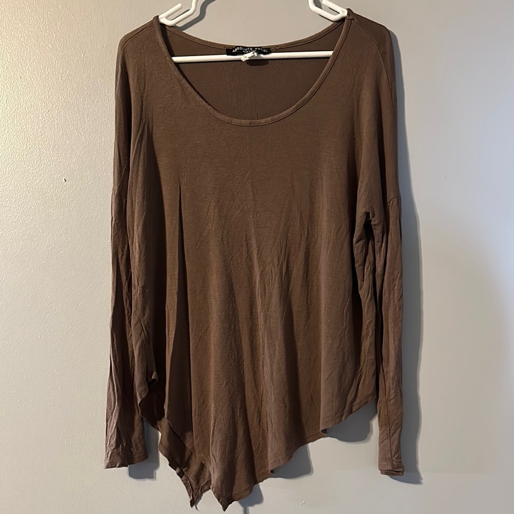 Absolute Angel Brown Asymmetrical Long Sleeve Top Size Med